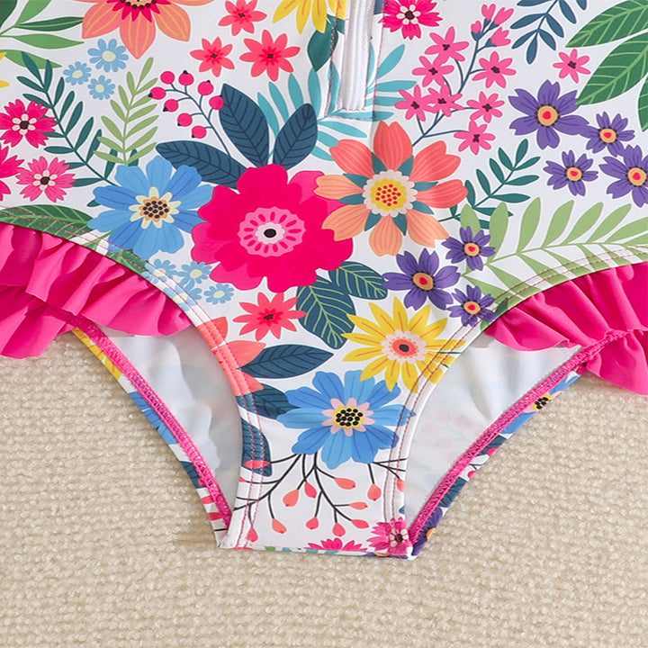 Dame Én-delt Badedragt med farverigt Floraldesign og Flæse detaljer Stilla