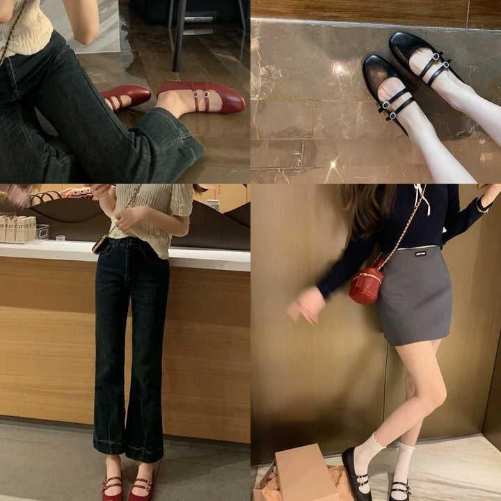 Dame elegante Mary Jane Ballerinas med dobbelt rem og glitrende detaljer Stilla