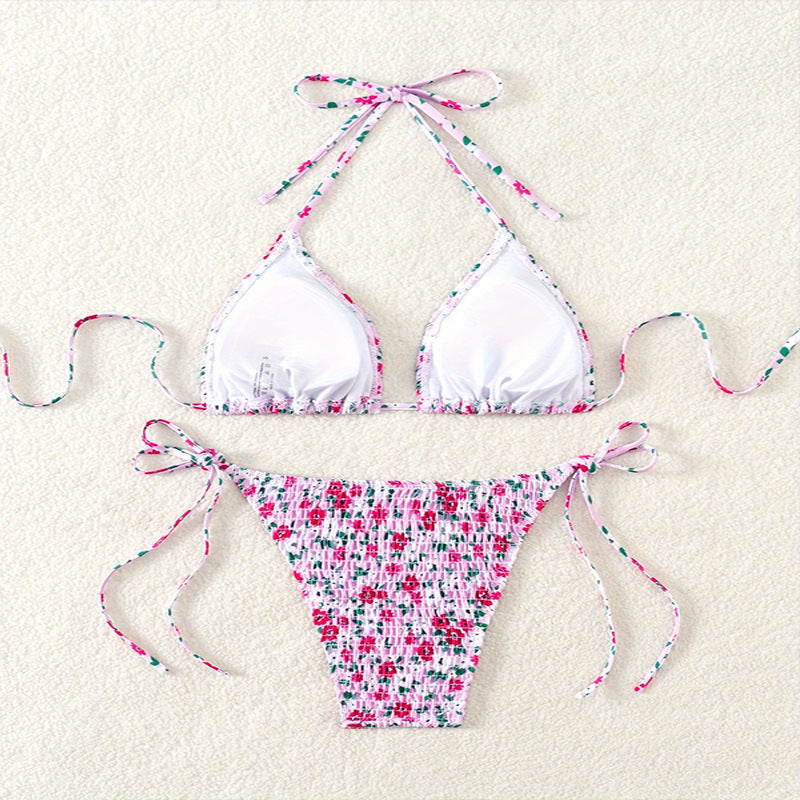 Dame Floral Push-Up-Bikini-Sæt med legende bindebånd Skovae
