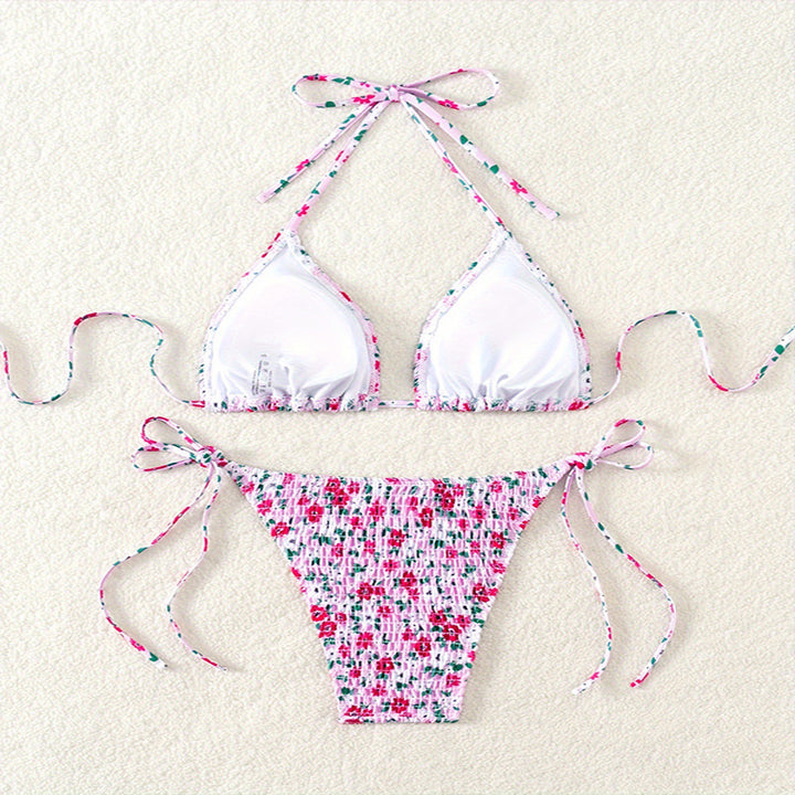 Dame Floral Push-Up-Bikini-Sæt med legende bindebånd Skovae