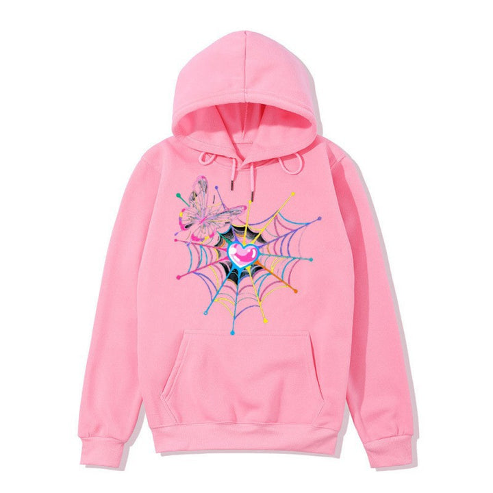 Kvinders hætte sweatshirt med kunstnerisk sommerfugl edderkoppespind motiv Skovae