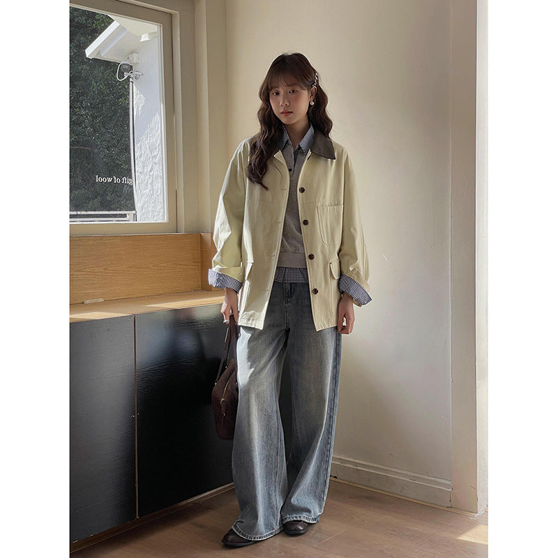 Dame mode oversized-jakke med kontrasthals og praktiske lommer Stilla