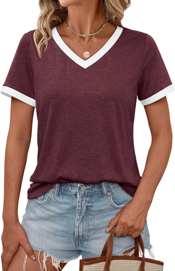 Kvinder Casual V-udskæring T-shirt med kontrastdetaljer Stilla