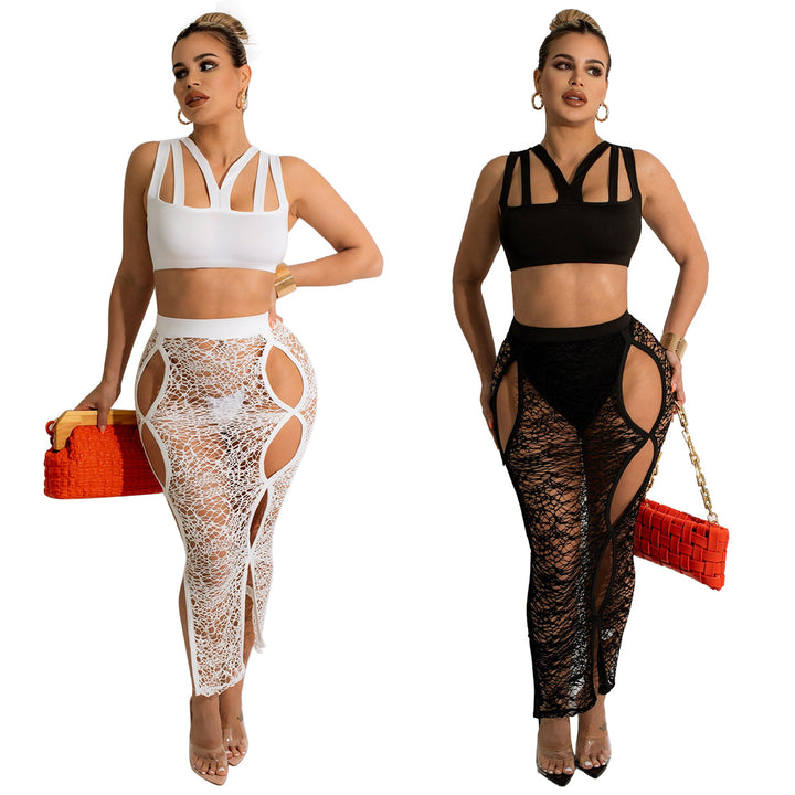 Dame sæt bestående af crop top og tætsiddende spidssub med cut-out-detaljer Stilla