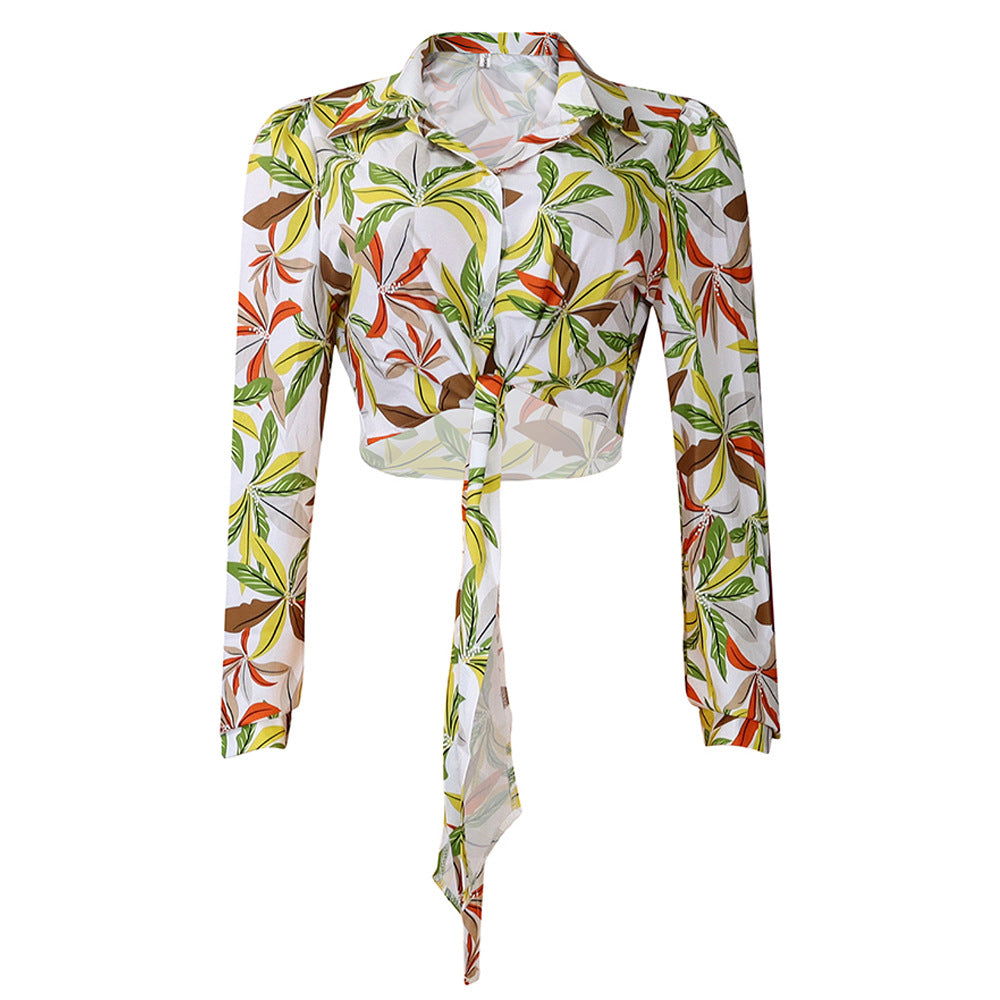 Dame Crop-bluse i farverigt blomsterprint Stilla