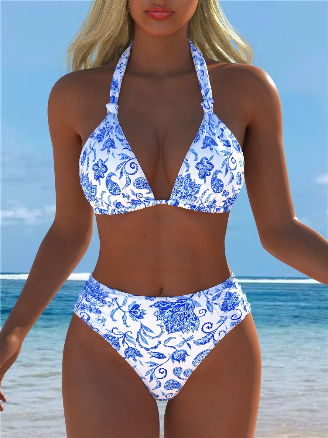 Dame triangle-bikini med høj talje og patriotisk stjernemønster Skovae