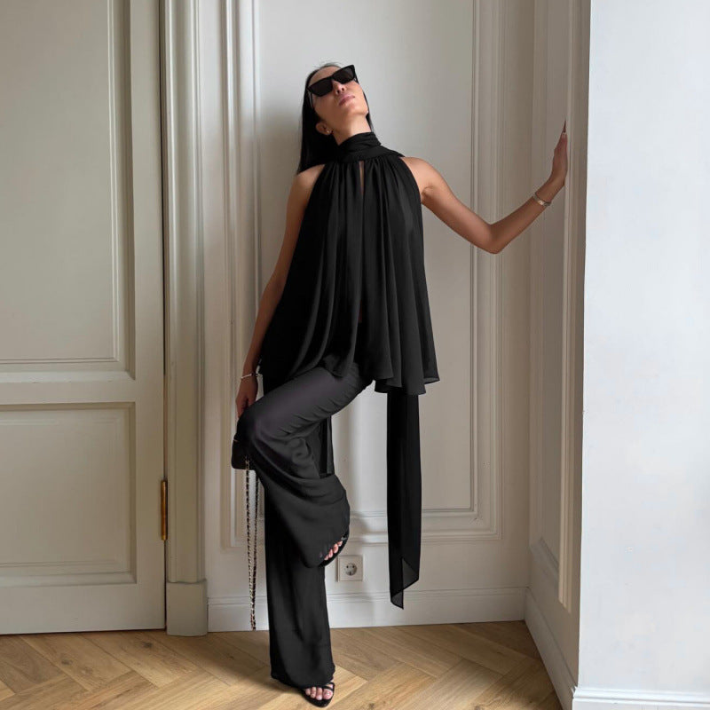 Damen Elegantes Top mit fließendem Schnitt und raffiniertem Halstuch Skovae
