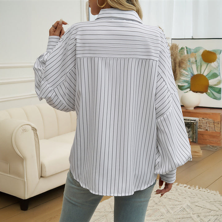 Dame Überstørrelse Skjortebluse med stribet design og praktiske lommer Stilla