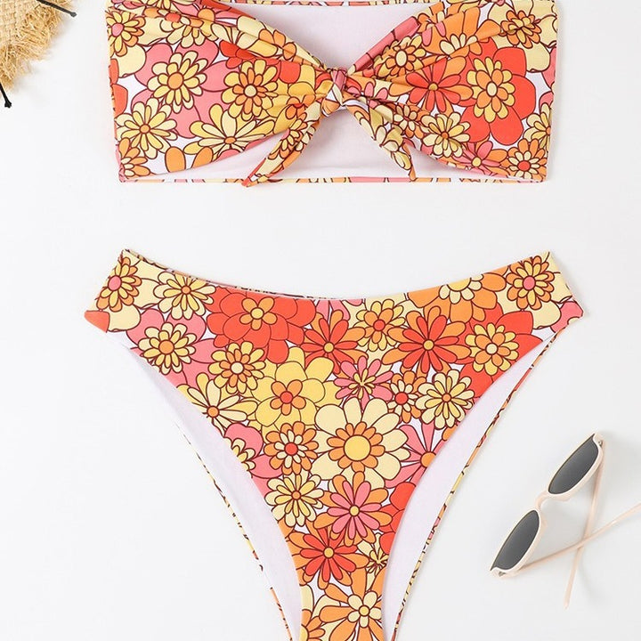 Damer Bandeau Bikini med moderne blomsterprint og legende knudedetalje Skovae