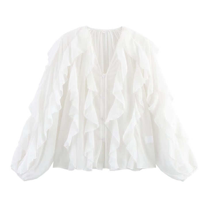 Kvinders elegante flæsebluse med voluminøse ærmer Stilla
