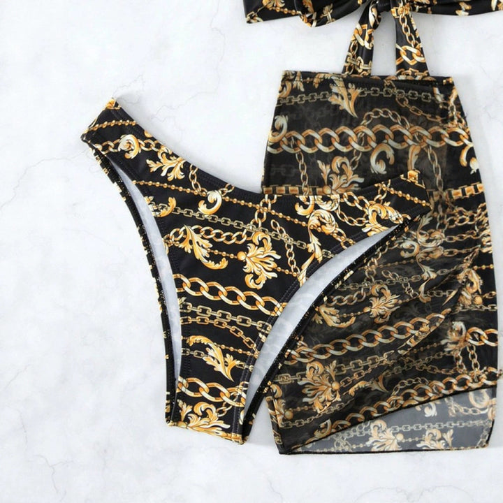 Dame bikini sæt med stilfuld indpakningsdesign og elegante kædemotiver Stilla
