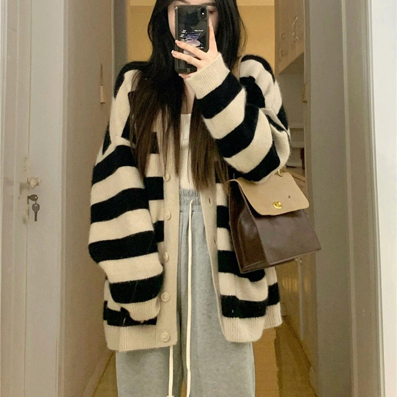 Dame Stribet Overdimensioneret Strikcardigan Stilla