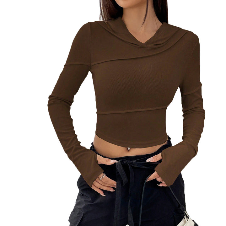 Kvinders cropped top med elegant hætte-design og lange ærmer Stilla