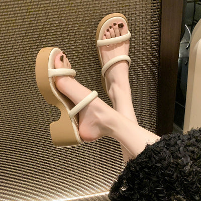 Dame Plateau-sandaler med bredt, elastisk remdesign og trendy blokhæle Stilla