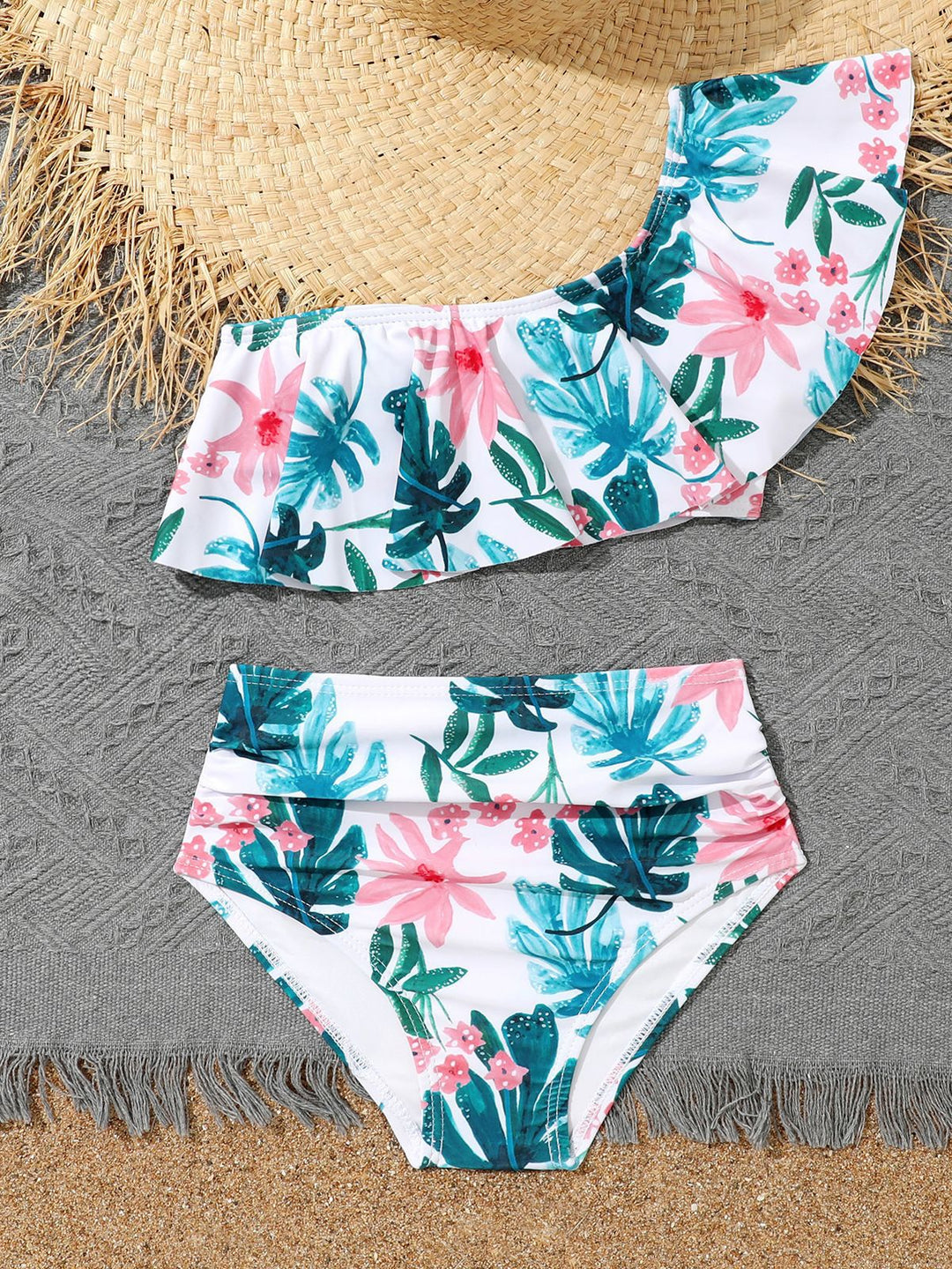 Dame Rüschen-bikini-sæt med blomsterdetaljer og høj talje Stilla