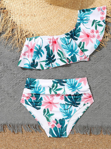 Dame Rüschen-bikini-sæt med blomsterdetaljer og høj talje Stilla