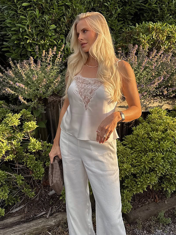 Dame elegant top med spidsel pynt og flydende snit Stilla
