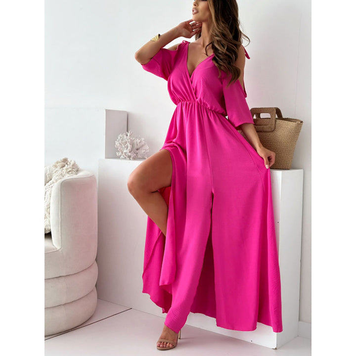 Femme Elegante Maxi-Kjole med højt slids og justerbar talje Stilla