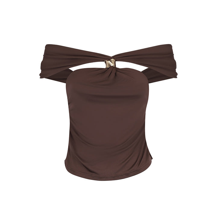 Dame trendy Off-Shoulder Bluse med accentueret knude og elegant detalje Skovae