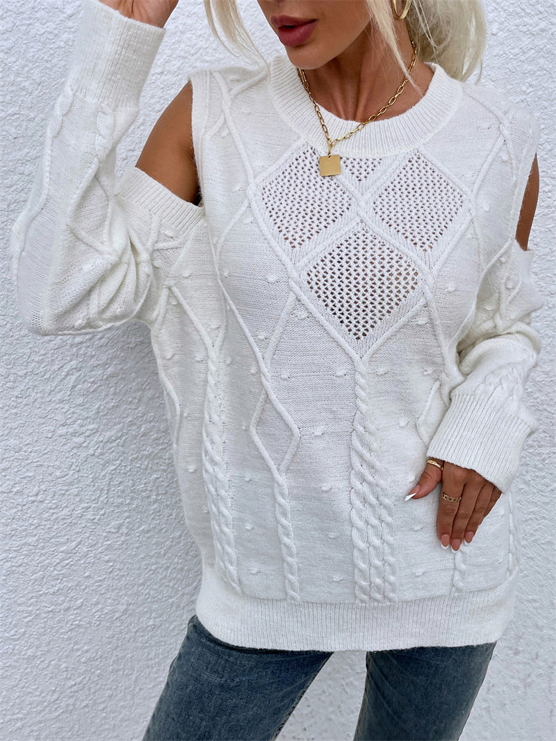 Kvinders strik sweater med moderigtigt blonde mønster og kabel detaljer Stilla