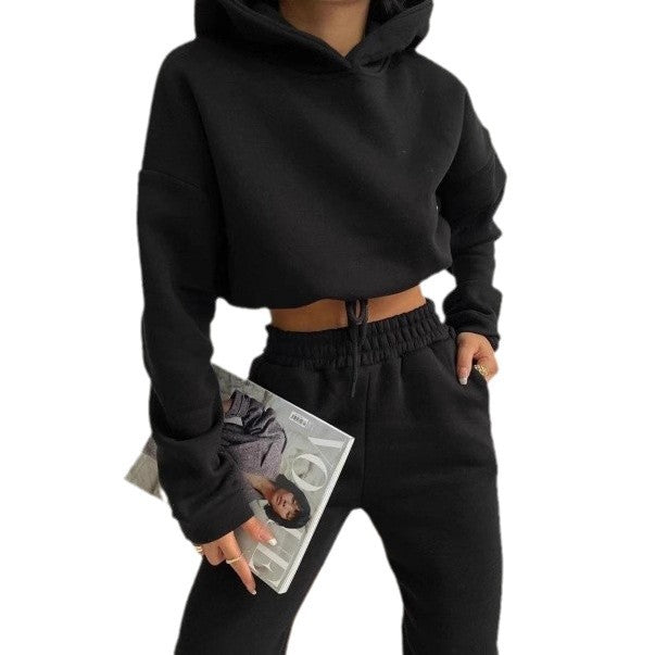 Damer behagelig Cropped Hoodie med elastisk bund og afslappede joggingbukser Stilla