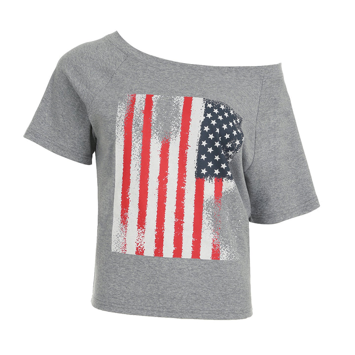 Dame afslappet T-shirt med amerikansk flag-design og blødt bomuldsmateriale Skovae