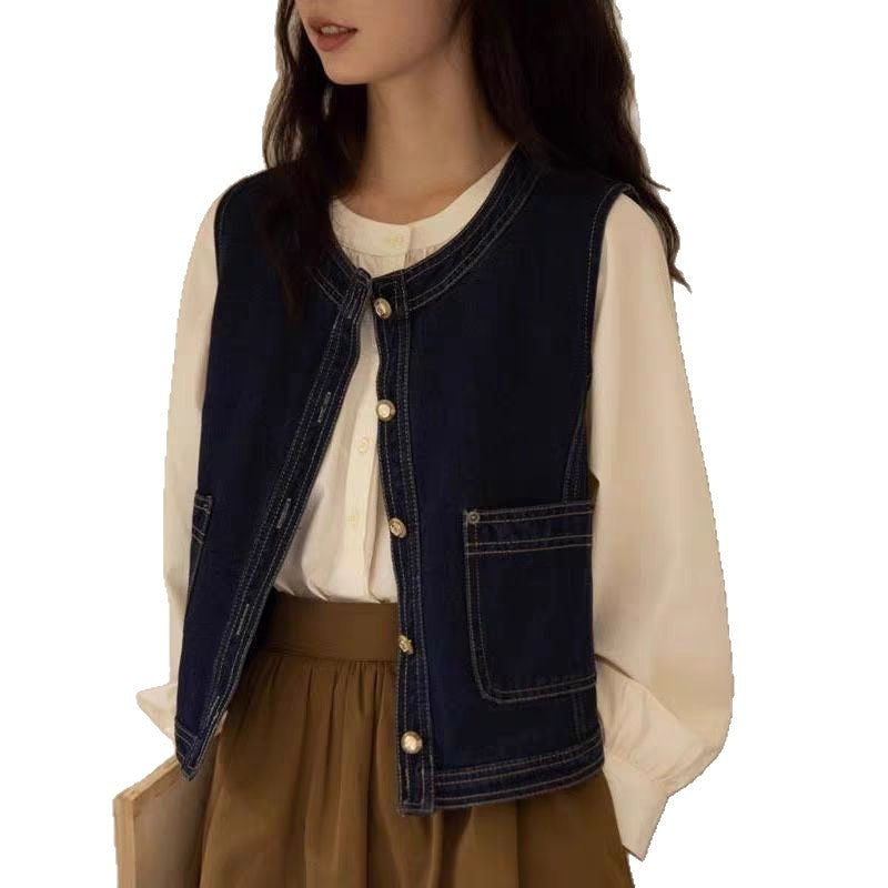Kvinderne denimvest med perleknapper Stilla