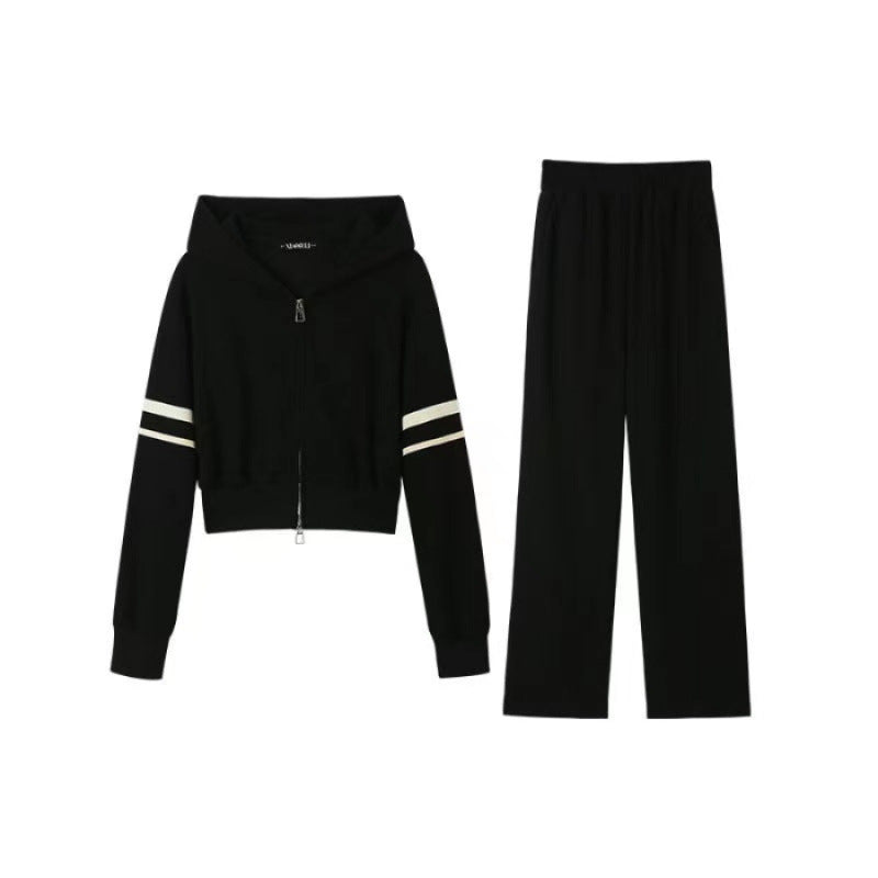 Kvindernes sporty hoodie og joggebuksen sæt med sporty lynlås og bred pasform Skovae