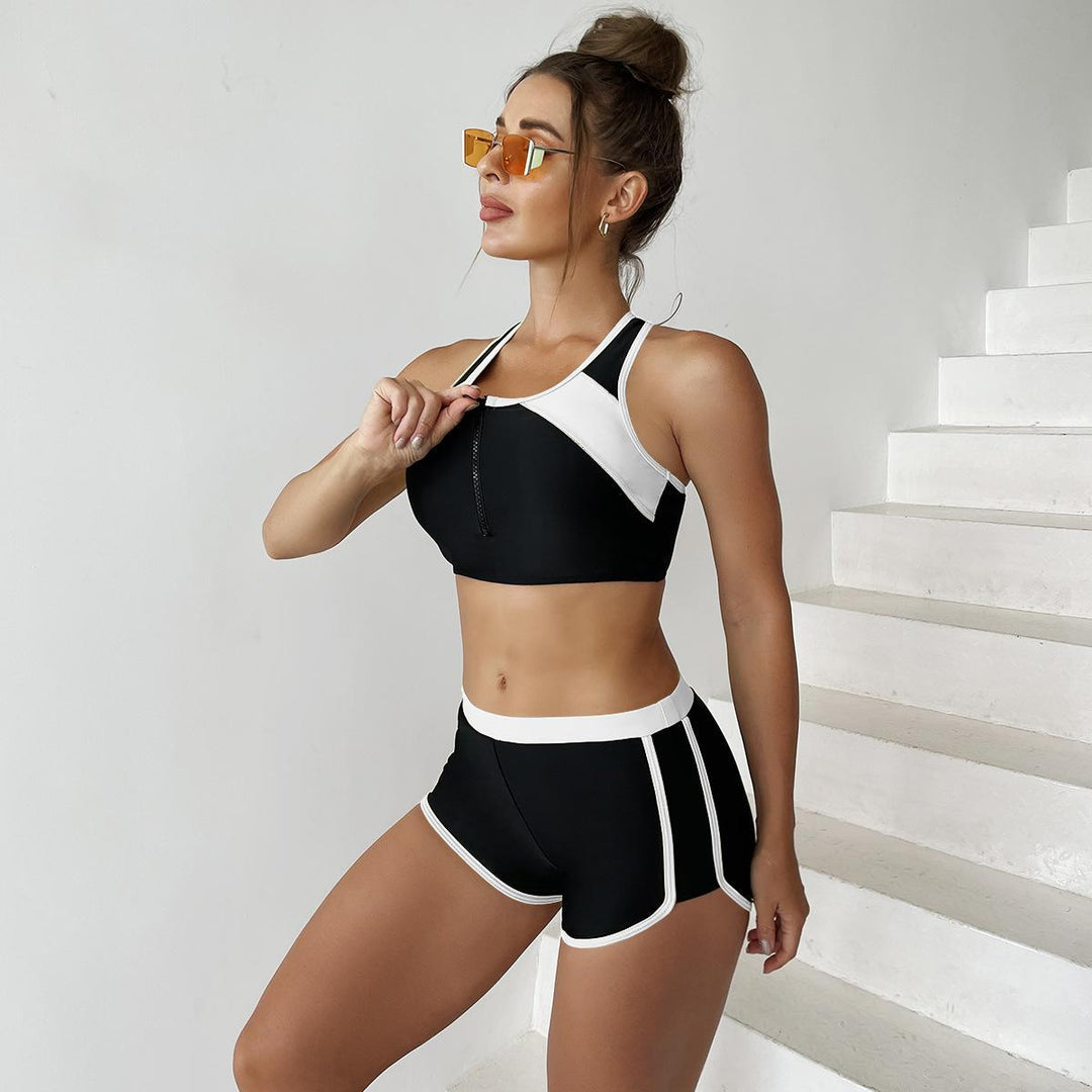 Dame Sporty bikini-sæt med kort bukser og lynlås Skovae