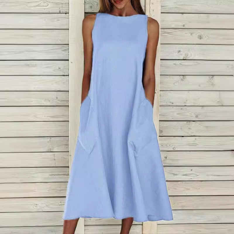 Dame elegant midi-kjole med praktiske lommer Stilla
