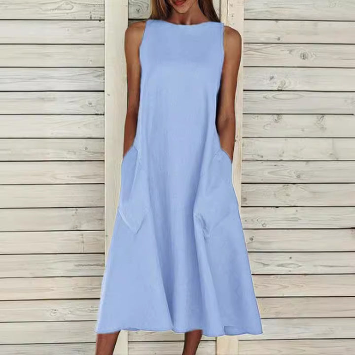 Dame elegant midi-kjole med praktiske lommer Stilla