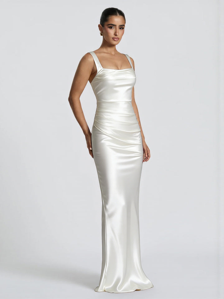 Dame Elegant Satin-Maxi-Kjole med figursamlende Design Skovae