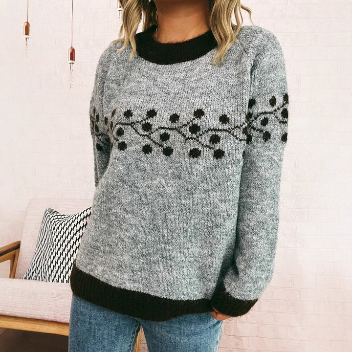 Kvindernes fashionable strikket sweater med håndvævet blomstermønster Stilla