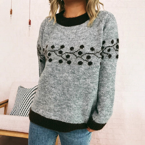 Kvindernes fashionable strikket sweater med håndvævet blomstermønster Stilla