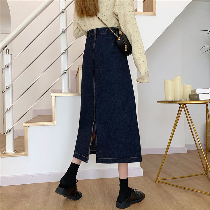 Dame denim midi nederdel med høj talje Stilla