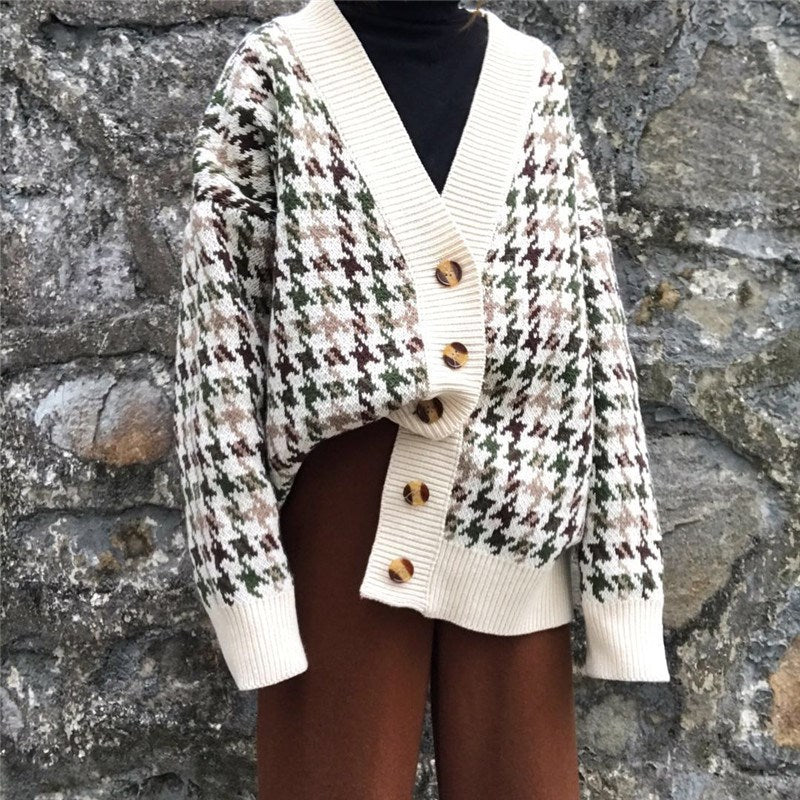 Damer Houndstooth Cardigan Stilla