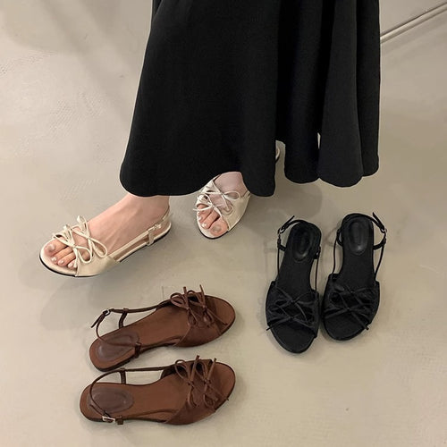 Femme Chic Åben-Tå Hør Sandaler med Justerbar Snørebånd Stilla