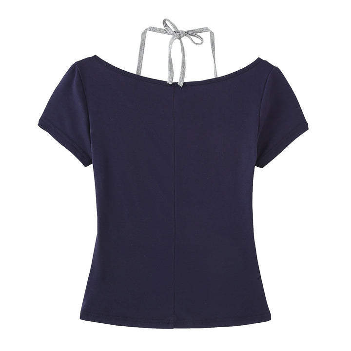 Dame Cropped T-shirt med justerbare spaghetti-stropper og knapdetaljering Stilla