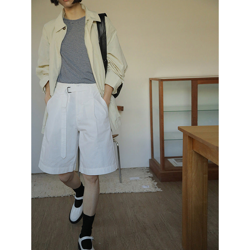 Dame elegante High-Waist-shorts med funktionel bælt og dekorativt foldedesign Stilla