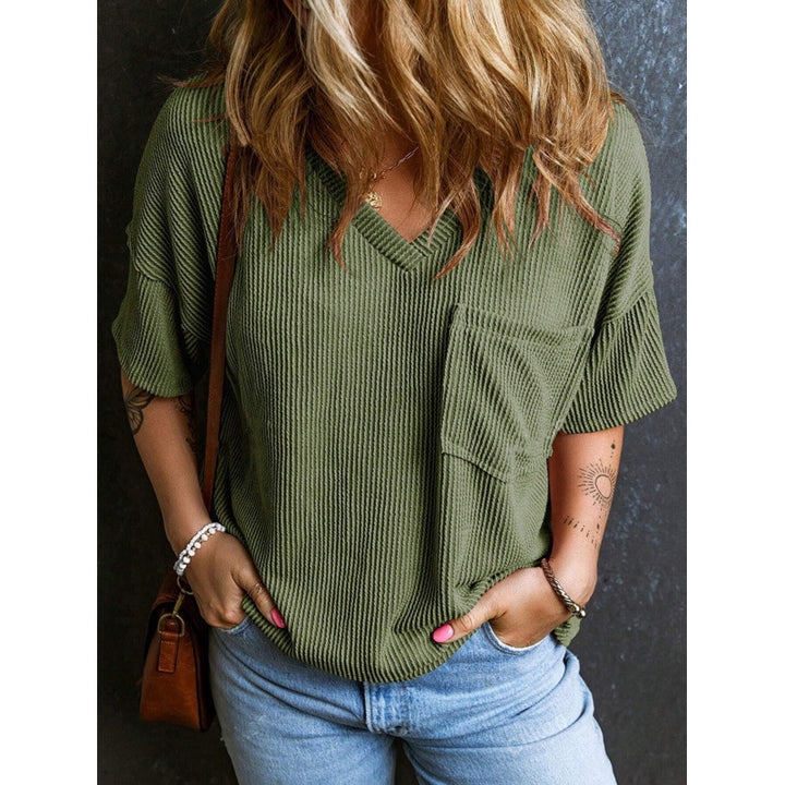 Dame afslappet V-hals T-shirt med praktisk brystlomme Stilla