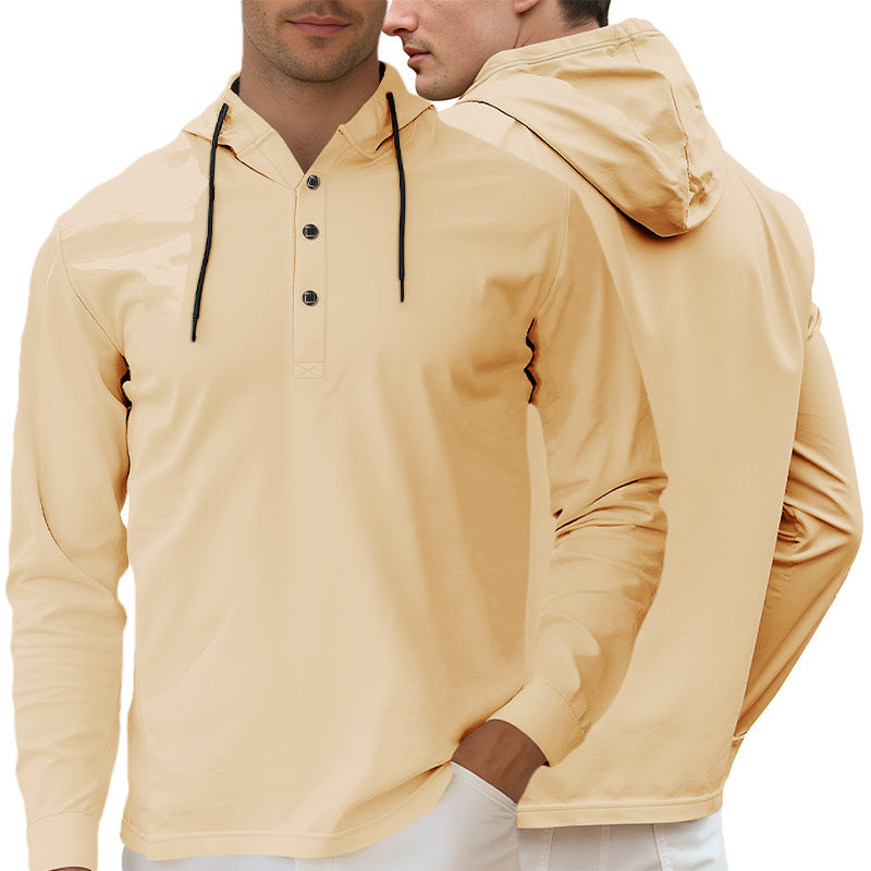 Herrer nan Hætte-Henley Langærmet t-shirt i let stræk jersey med snøre Skovae