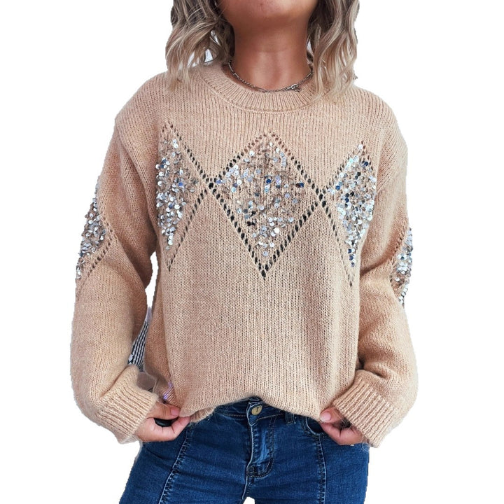Kvinders elegante strikket sweater med glitrende paletakker Stilla
