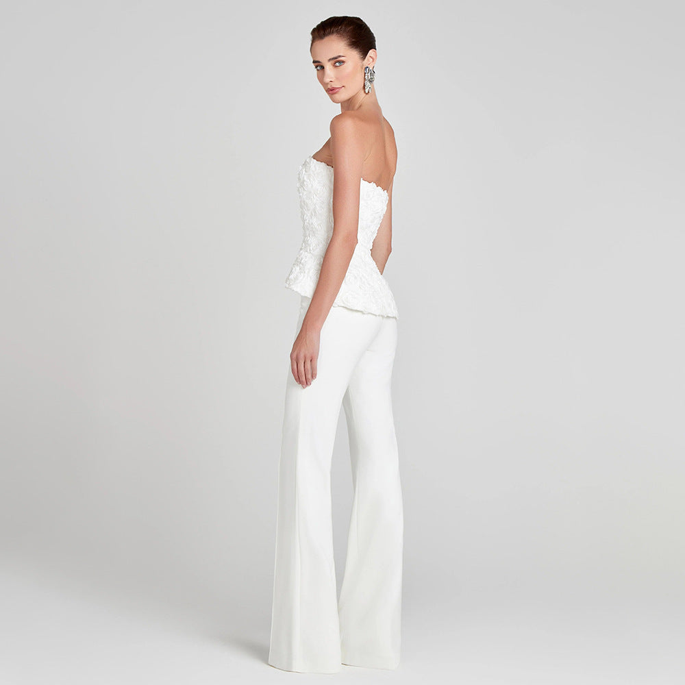 Dame Elegant Peplum-Top med udvidede bukser Skovae