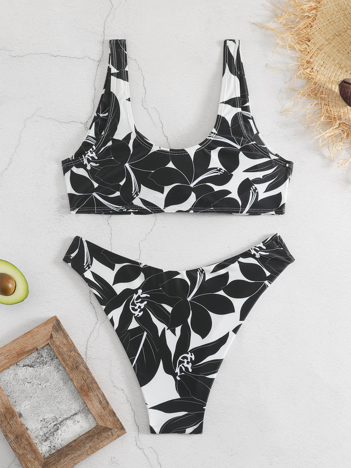 Dame Bikini-sæt med blomsterprint og sportlig skæring Skovae