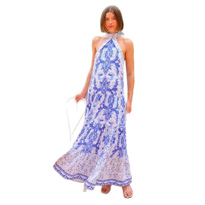 Kvinders Halterneck Maxi Kjole i Legesyg Paisley Mønster Stilla