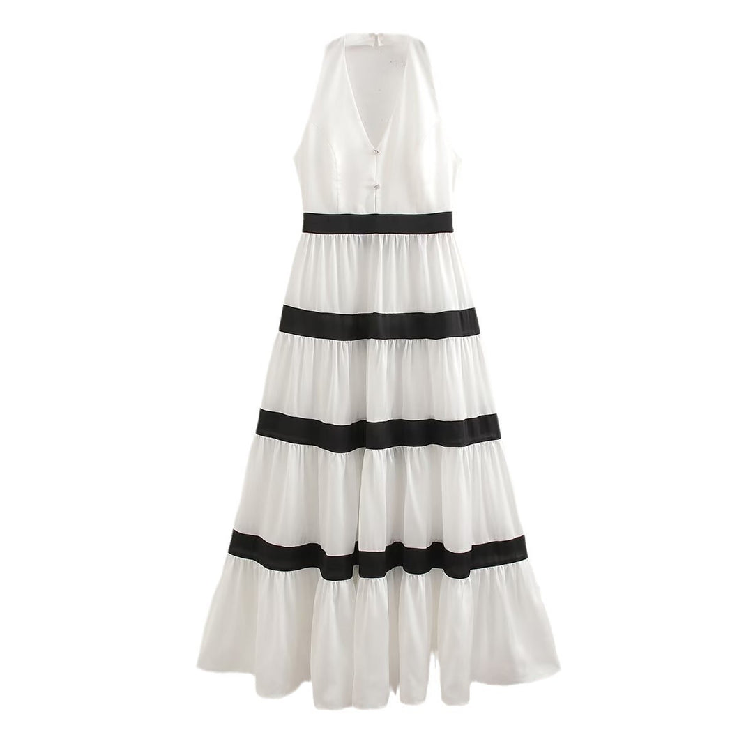 Dame Halter Neck Maxi Kjole med lagdelt Skørt Stilla