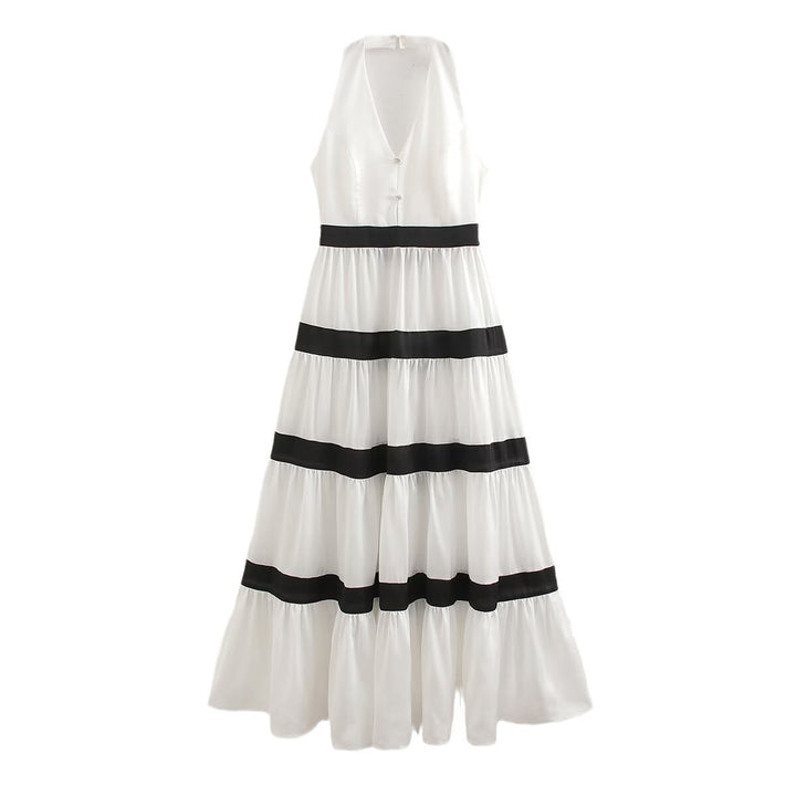 Dame Halter Neck Maxi Kjole med lagdelt Skørt Stilla