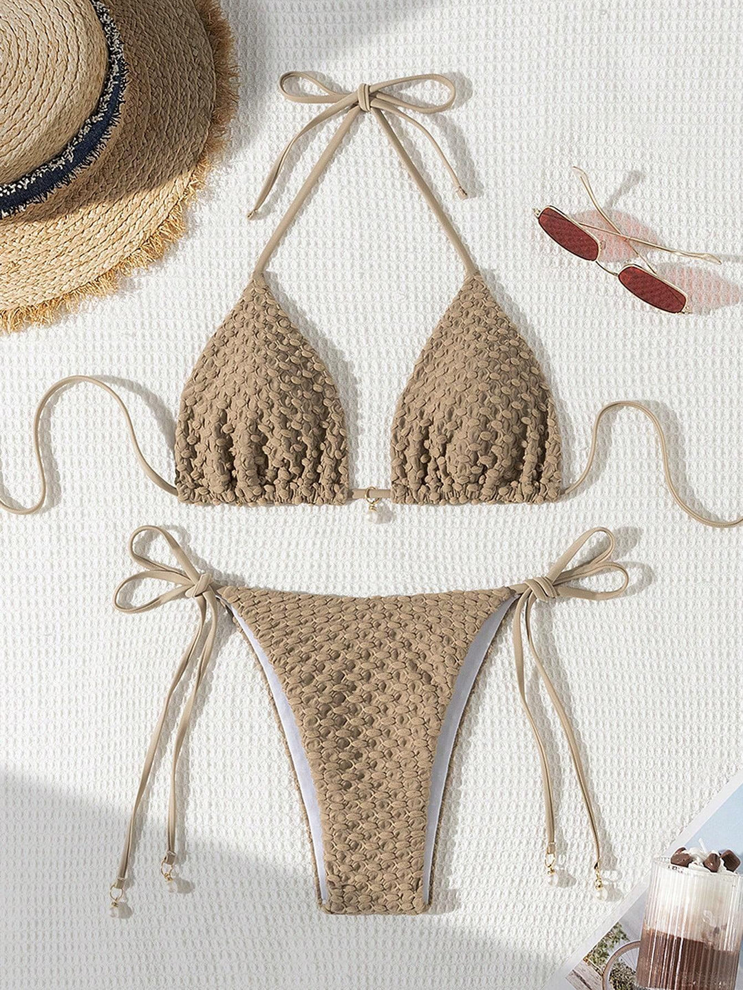 Damer Triangle-bikini med struktureret design og justerbare stropper Skovae