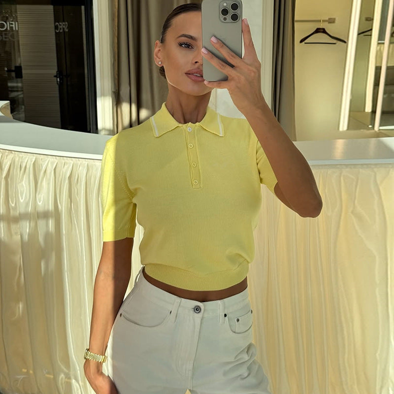 Dame Stilfuld Poloshirt i fint strik Stilla
