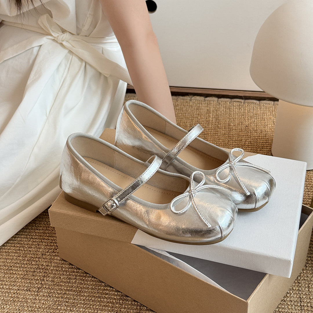 Femme Elegante Sløjfe-Detalje Mary Jane Ballerinas Stilla